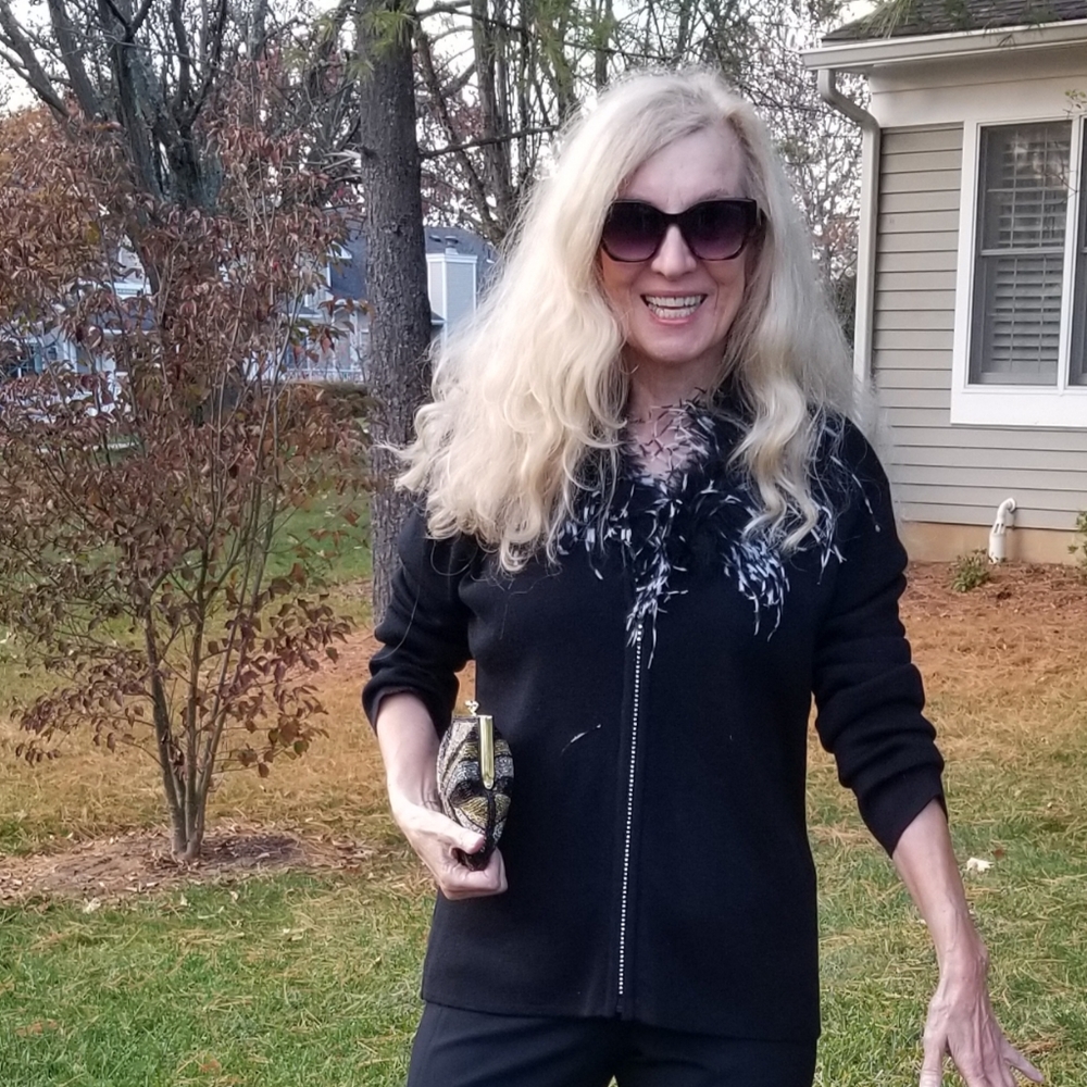Radzoli Black Knit and Feather Zip Sweater, Size Large, $43